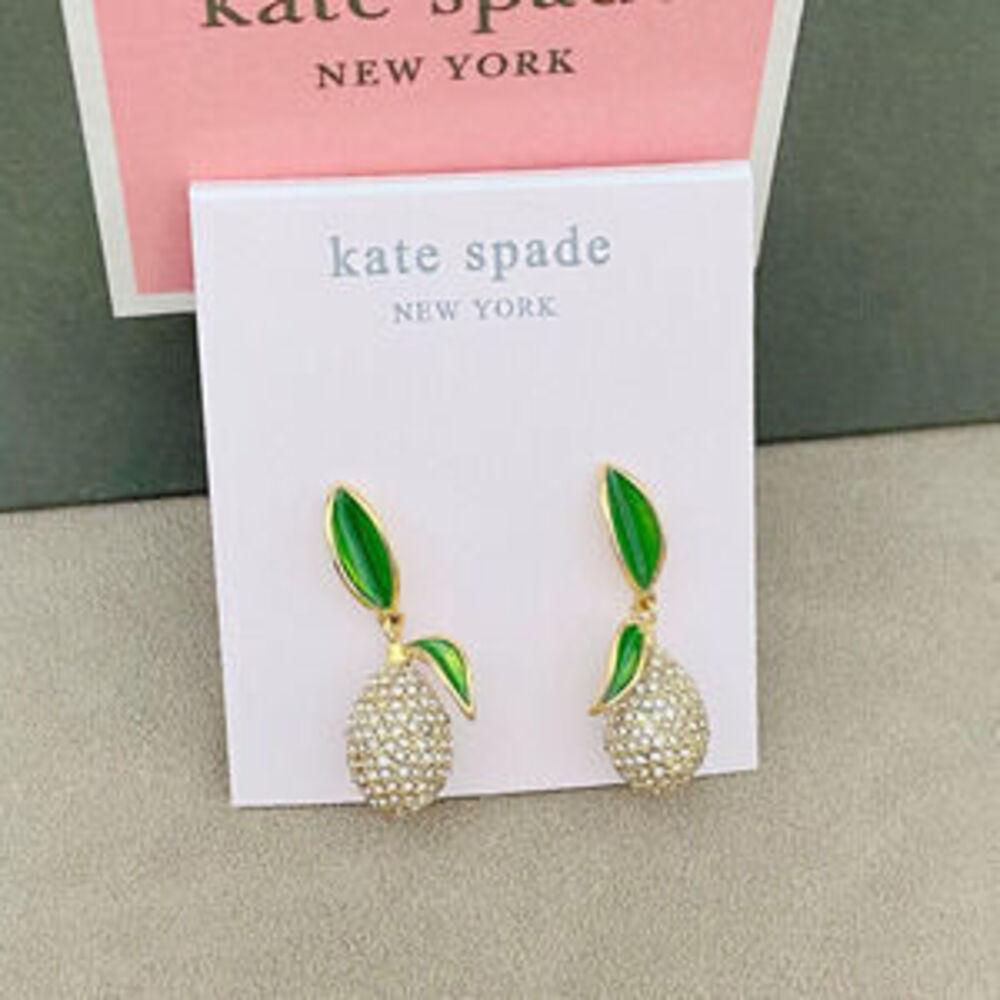 kate spade Enamel Green Leaf Pave Diamond Pomelo Earrings